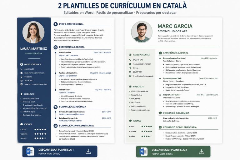 Ejemplos de curriculum vitae en catal&aacute;n: modelos y plantillas para descargar 2026