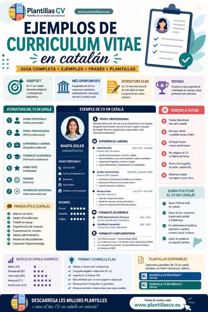 Ejemplos de curriculum vitae en catal&aacute;n: modelos y plantillas para descargar 2026