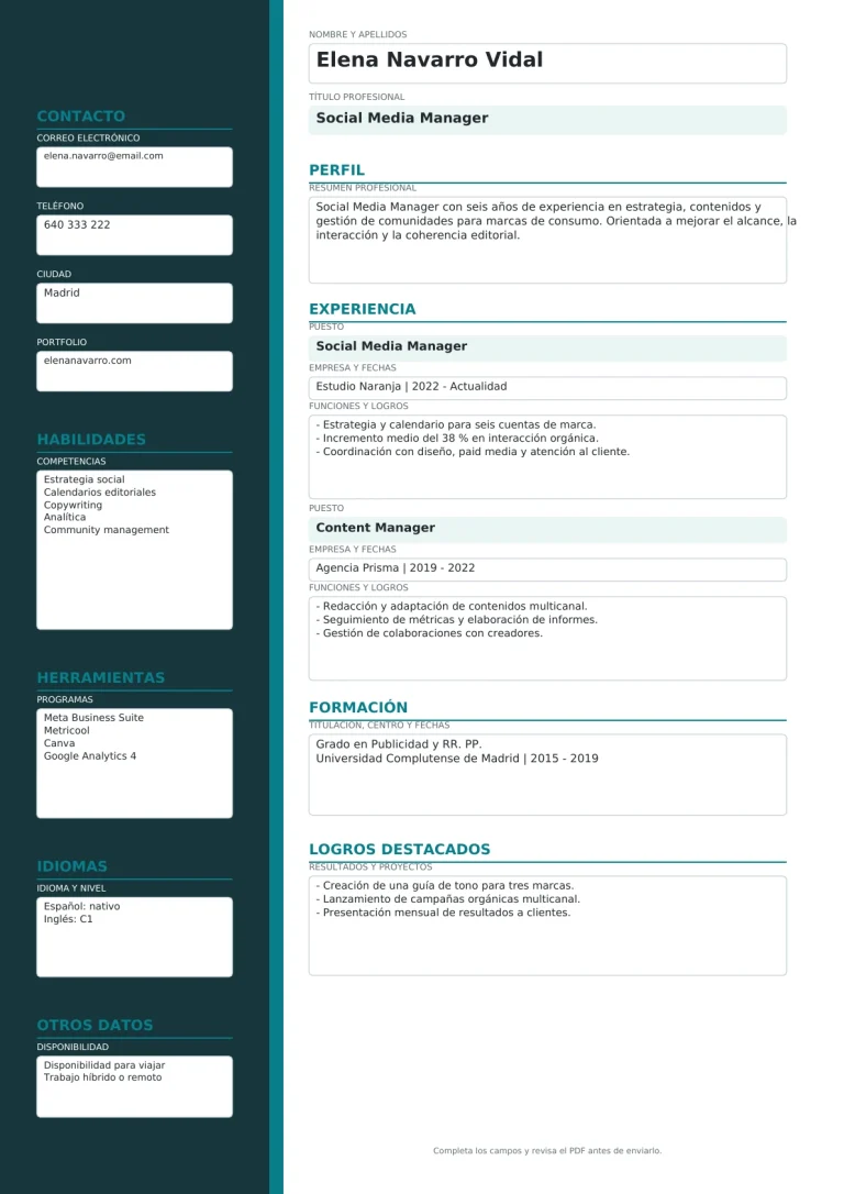 7 Plantillas de currículum en PDF rellenable gratis para descargar